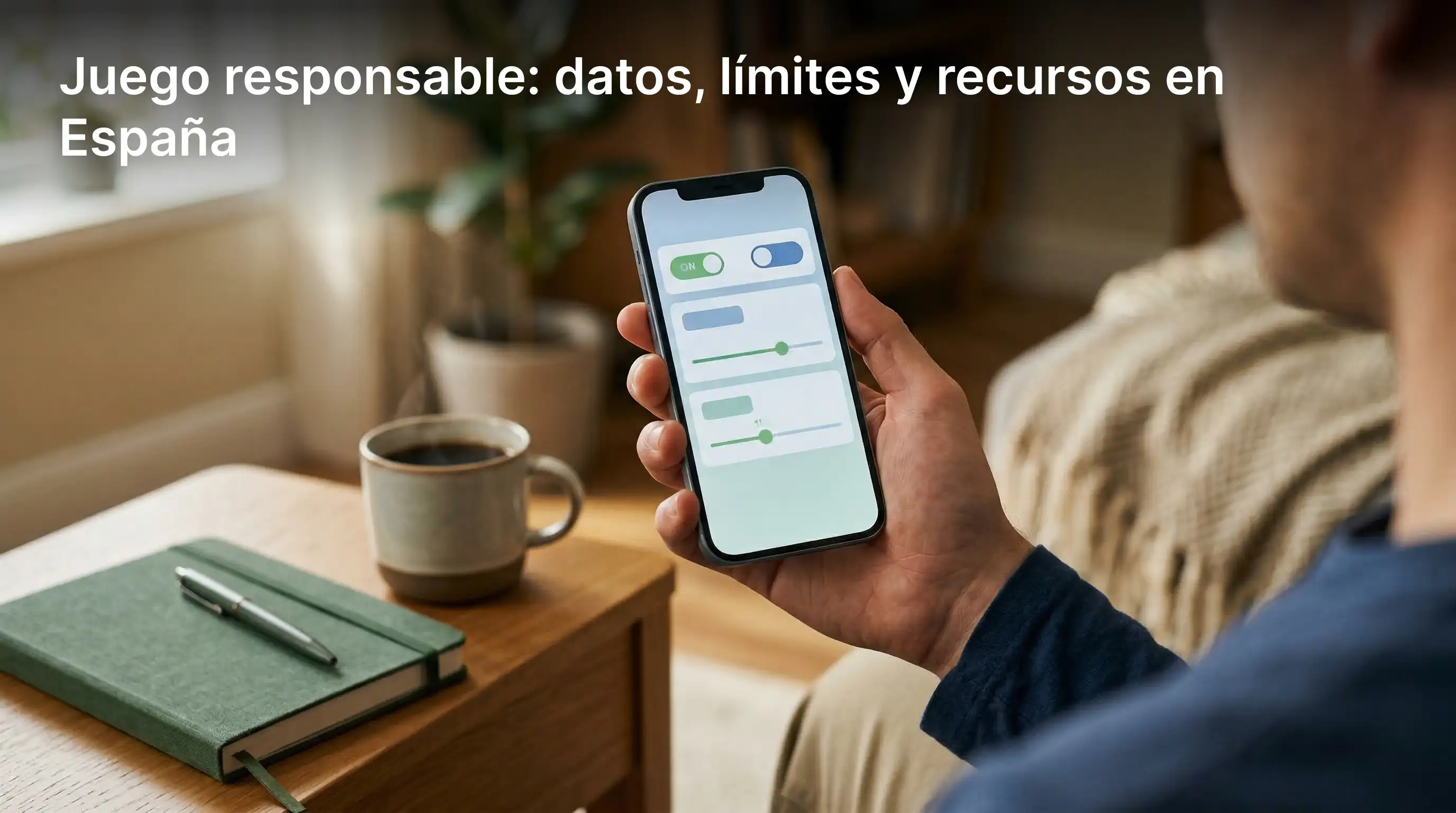 Persona estableciendo límites de apuestas en un dispositivo móvil con herramientas de juego responsable